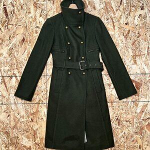 BCBG Max Azria Military-Inspired Wool Blend Coat – Olive Green